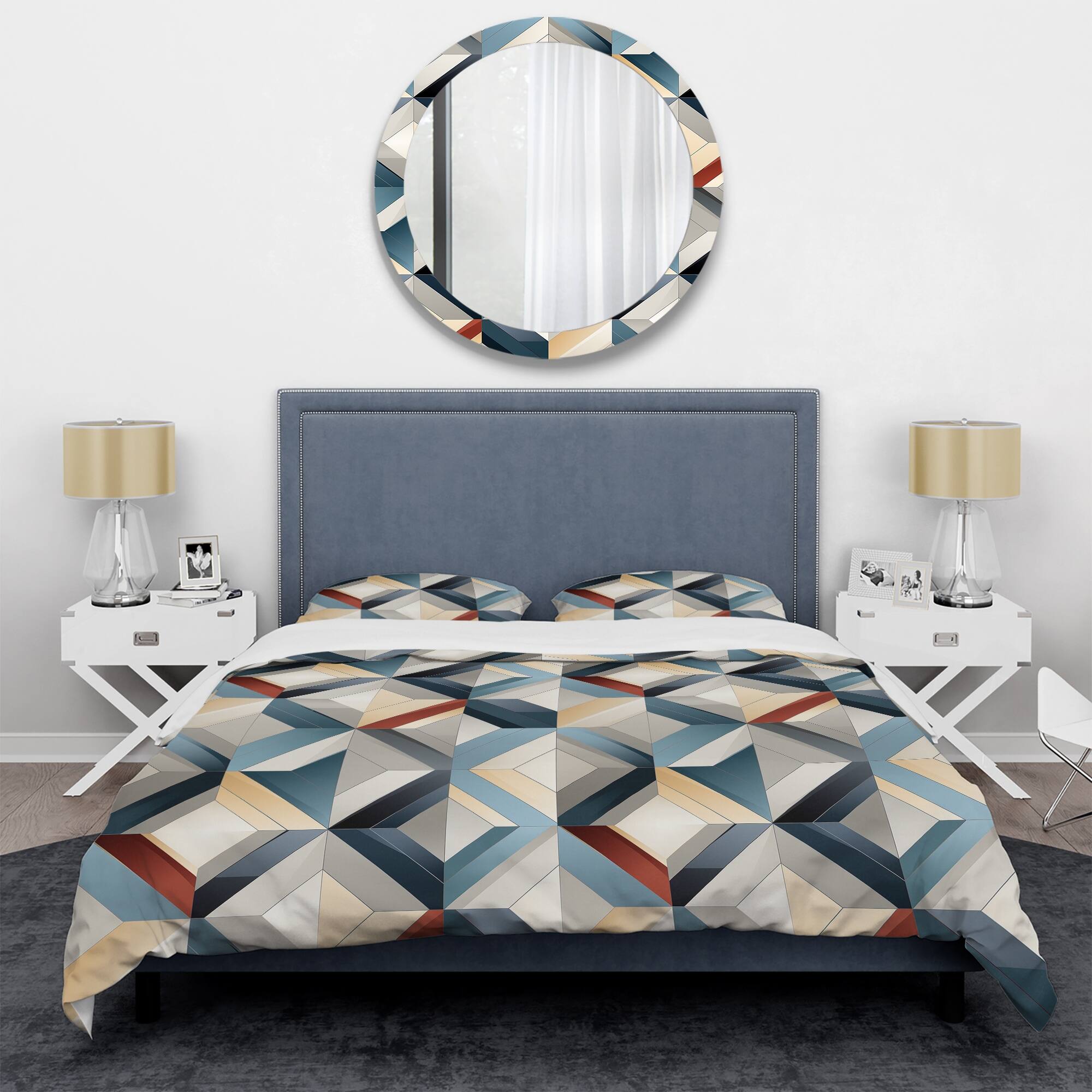 Designart "Neutral Grey Tiles Mosaic I" Blue Modern Bedding Cover Set